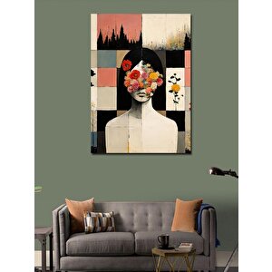 Kanvas Tablo Çiçekler Ve Soyut Kız 100x140 cm