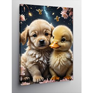 Kanvas Tablo Yavru Köpek Ve Ördek