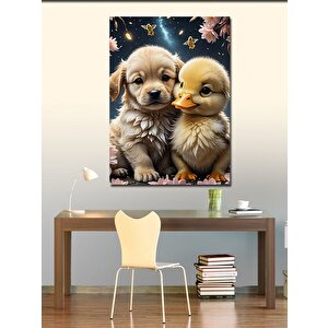 Kanvas Tablo Yavru Köpek Ve Ördek