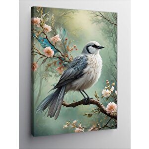 Kanvas Tablo Çiçek Açmış Ağaç Ve Kuş 100x140 cm