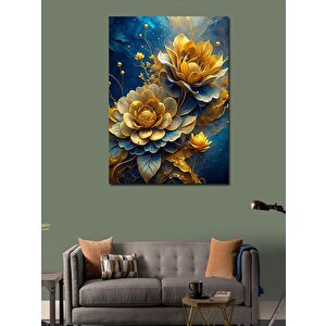 Kanvas Tablo Mavi Fon Sarı Çiçekler 70x100 cm