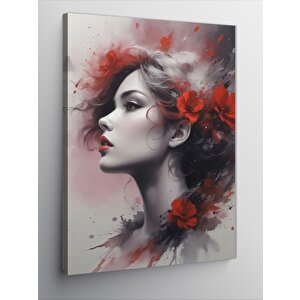 Kanvas Tablo Kırmızı Çiçekler Ve Soyut Kadın 100x140 cm