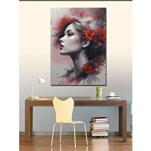 Kanvas Tablo Kırmızı Çiçekler Ve Soyut Kadın 100x140 cm