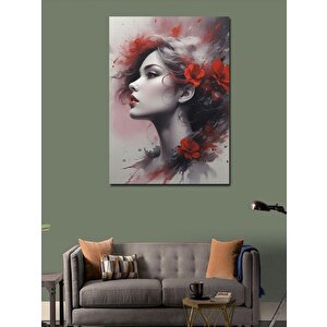 Kanvas Tablo Kırmızı Çiçekler Ve Soyut Kadın 100x140 cm