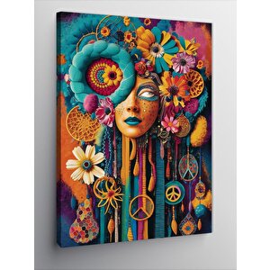Kanvas Tablo Renkli Çiçekler Ve Kadın 70x100 cm