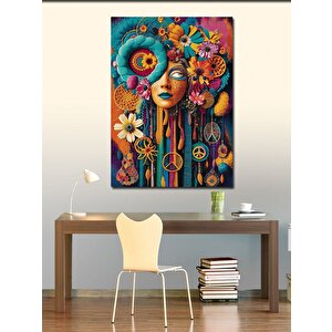 Kanvas Tablo Renkli Çiçekler Ve Kadın 70x100 cm