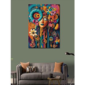 Kanvas Tablo Renkli Çiçekler Ve Kadın 70x100 cm