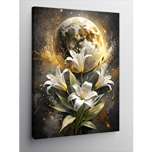 Kanvas Tablo Çiçekler Ve Ay 100x140 cm