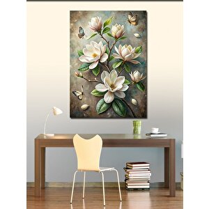 Kanvas Tablo Beyaz Çiçekler Ve Kelebekler 70x100 cm