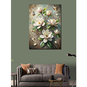 Kanvas Tablo Beyaz Çiçekler Ve Kelebekler 70x100 cm