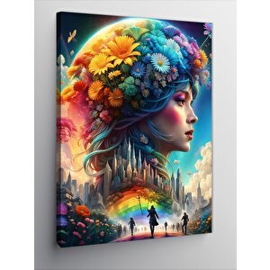 Kanvas Tablo Renkli Çiçekler Ve Kadın 70x100 cm