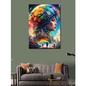 Kanvas Tablo Renkli Çiçekler Ve Kadın 70x100 cm