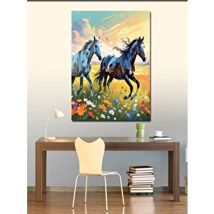 Kanvas Tablo Renkli Çiçekler Ve Atlar 70x100 cm