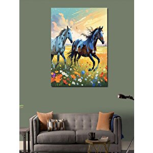 Kanvas Tablo Renkli Çiçekler Ve Atlar 70x100 cm