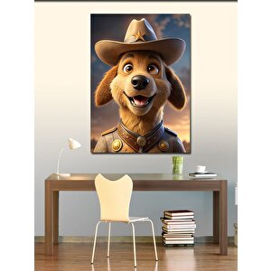 Kanvas Tablo Şapkalı Şerif Köpek 70x100 cm