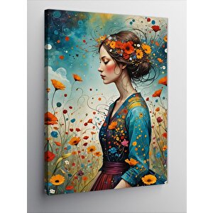 Kanvas Tablo Çiçekler Ve Kadın 70x100 cm