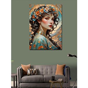 Kanvas Tablo Çiçeklerden Taç Yapmış Kız 100x140 cm