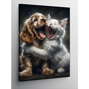 Kanvas Tablo Yavru Köpek Ve Kedi 100x140 cm