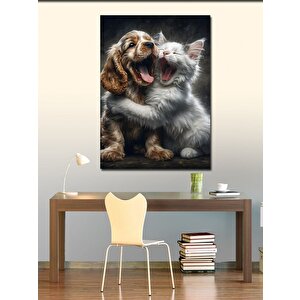 Kanvas Tablo Yavru Köpek Ve Kedi 100x140 cm