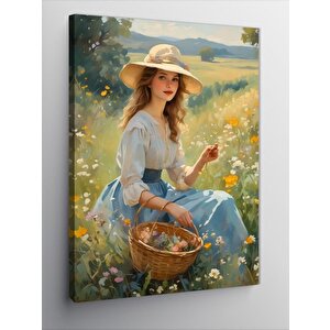 Kanvas Tablo Çiçek Toplayan Kız 100x140 cm