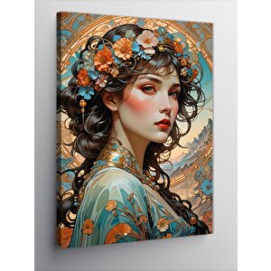 Kanvas Tablo Çiçeklerden Taç Yapmış Kız 70x100 cm
