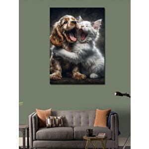 Kanvas Tablo Yavru Köpek Ve Kedi 70x100 cm