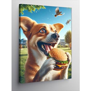 Kanvas Tablo Hamburger Yiyen Köpek
