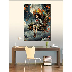 Kanvas Tablo Salıncakta Sallanan Çiçekli Çocuk 100x140 cm