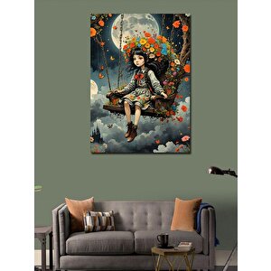 Kanvas Tablo Salıncakta Sallanan Çiçekli Çocuk 100x140 cm