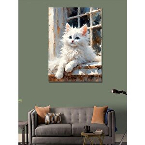 Kanvas Tablo Sevimli Beyaz Kedi 70x100 cm