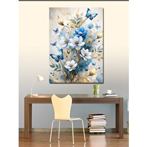 Kanvas Tablo Beyaz Ve Mavi Çiçekler 70x100 cm
