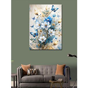 Kanvas Tablo Beyaz Ve Mavi Çiçekler 70x100 cm
