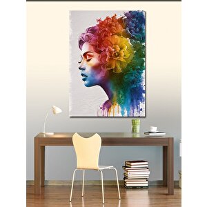 Kanvas Tablo Çiçekler Ve Kadın 100x140 cm