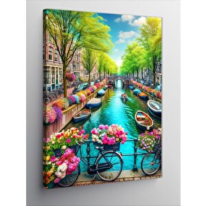 Kanvas Tablo Amsterdam Çiçekli Bisikletler 70x100 cm
