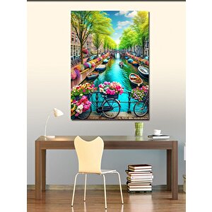 Kanvas Tablo Amsterdam Çiçekli Bisikletler 70x100 cm