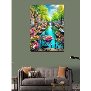 Kanvas Tablo Amsterdam Çiçekli Bisikletler 70x100 cm