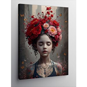 Kanvas Tablo Kırmızı Çiçekler Ve Kız 70x100 cm