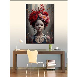 Kanvas Tablo Kırmızı Çiçekler Ve Kız 70x100 cm