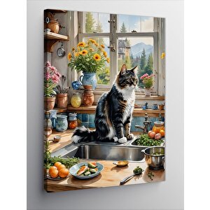 Kanvas Tablo Mutfaktaki Kedi