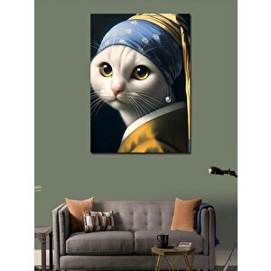 Kanvas Tablo İnci Küpeli Kedi 100x140 cm