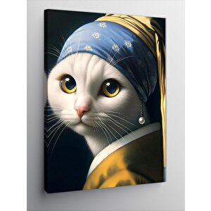 Kanvas Tablo İnci Küpeli Kedi