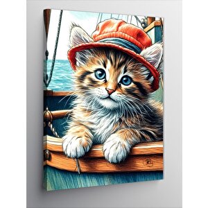 Kanvas Tablo Teknedeki Şapkalı Kedi