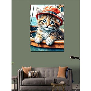 Kanvas Tablo Teknedeki Şapkalı Kedi