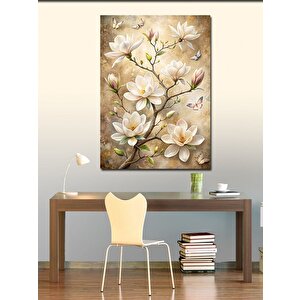 Kanvas Tablo Kelebekler Ve Beyaz Çiçekler 100x140 cm