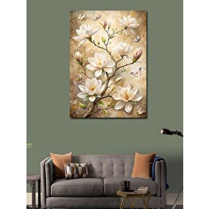 Kanvas Tablo Kelebekler Ve Beyaz Çiçekler 100x140 cm