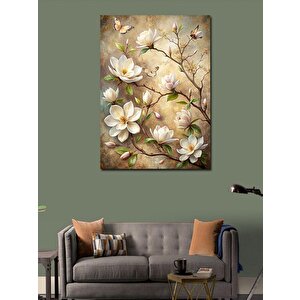 Kanvas Tablo Beyaz Çiçekler Ve Kelebekler 100x140 cm