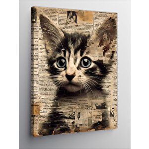 Kanvas Tablo Gazete Fon Kedi 70x100 cm