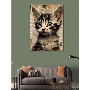 Kanvas Tablo Gazete Fon Kedi 70x100 cm