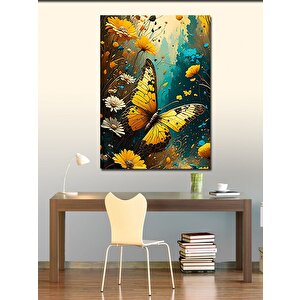 Kanvas Tablo Renkli Çiçekler Ve Sarı Kelebek 100x140 cm