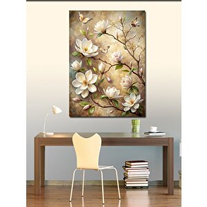 Kanvas Tablo Beyaz Çiçekler Ve Kelebekler 70x100 cm